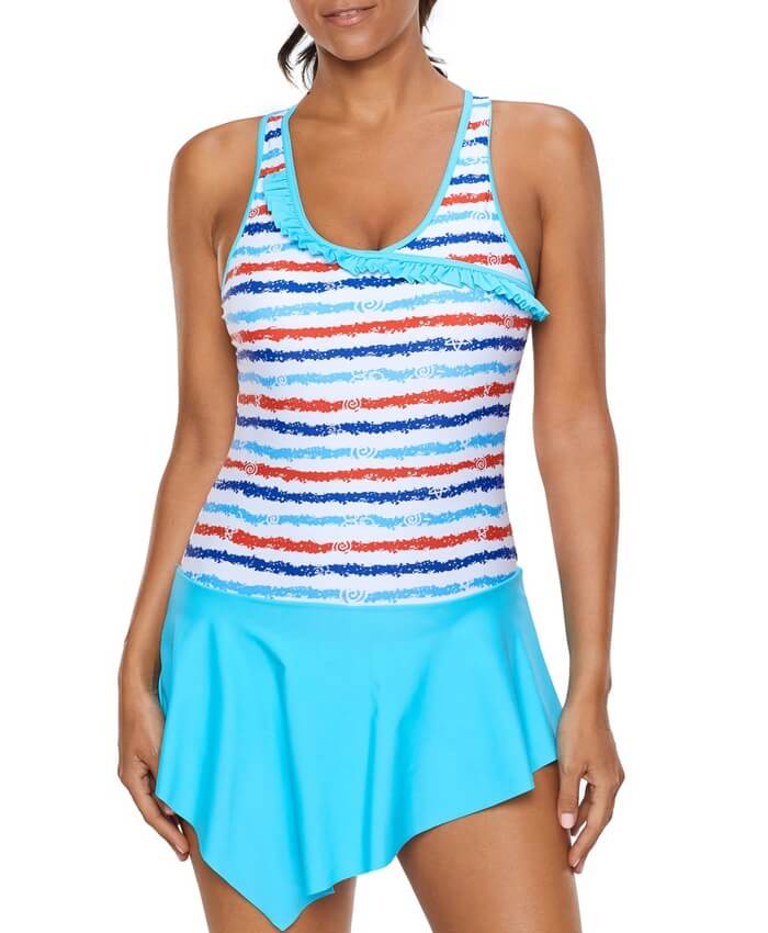 Asymmetric Hem Printed Cross Back One Piece Swimdress